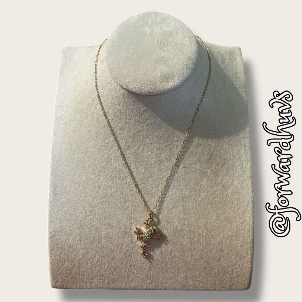 Bundle Sale 3 for $15 | Gold Tone Frog Pendant Necklace with Light Green Rhinest